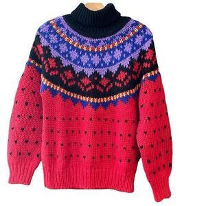 The Weathervane S Purple Red Fabrizio Vtg FairIsles Winter Chunky Knit Sweater